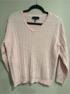 Karen Scott Pale Pink Cable-Knit V-Neck Sweater